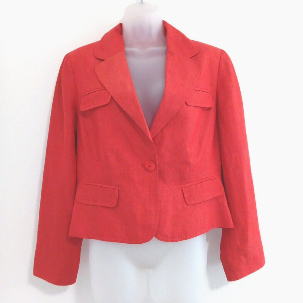 Bandolino Linen Blazer Womens 12 Career Boxy Orange Red Academia Staple Retro